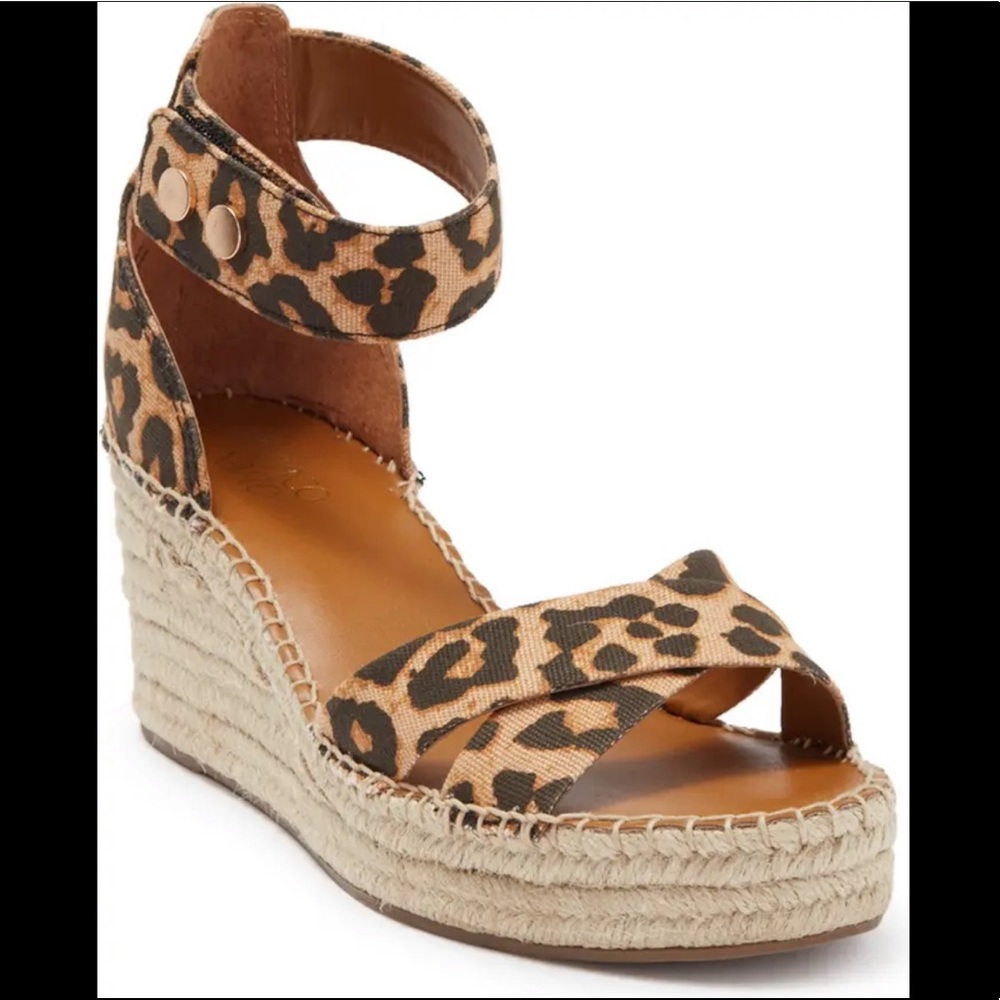 NEW Franco Sarto Carlotta Espadrille Wedge Sandal Leopard Print